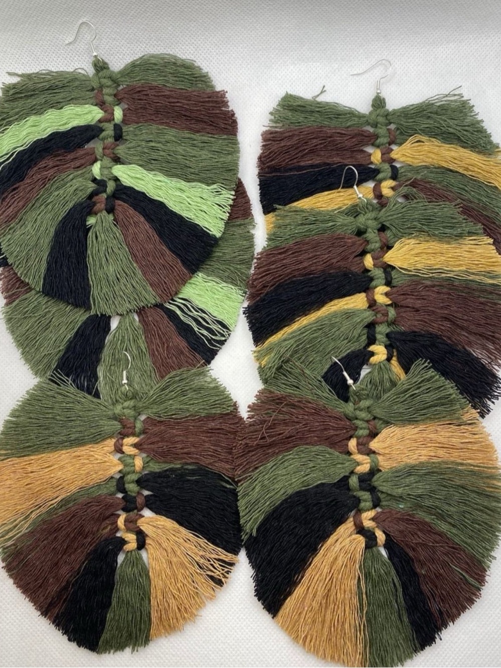 Handmade Olive Green Fringe Statement Earrings
